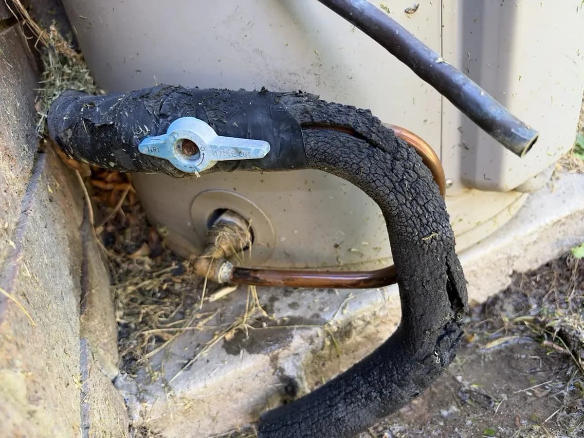 Perished pipe lagging and valves on the hot water unit